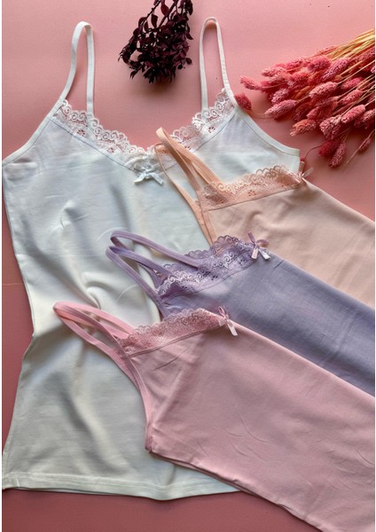 Pure Belle 4 Lü Dantelli Pamuklu V Yaka Kadın Atlet Şıklık ve Konforun Zarif Buluşması modelleri