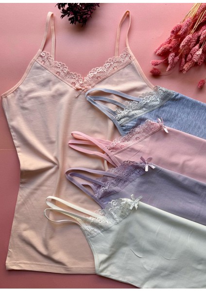 Pure Belle 4 Lü Dantelli Pamuklu V Yaka Kadın Atlet Şıklık ve Konforun Zarif Buluşması fırsatları