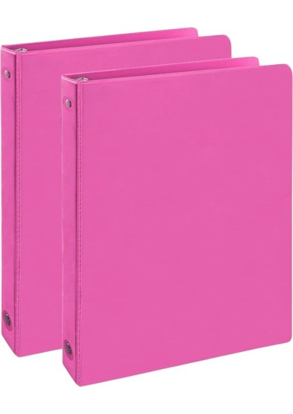 Pembe 4 Halkalı Klasör 2 Adet A5 Pvc Öğrenci ve Ofis Tipi Evrak Sunum Klasörü Iç Cepli Otomatik Mekanizmalı Büro