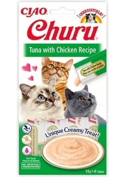 Luxury Inaba Ciao Churu Cream Ton Balıklı ve Tavuklu Sıvı Kedi Ödül Maması 14 gr 4 Adet 1 Adet