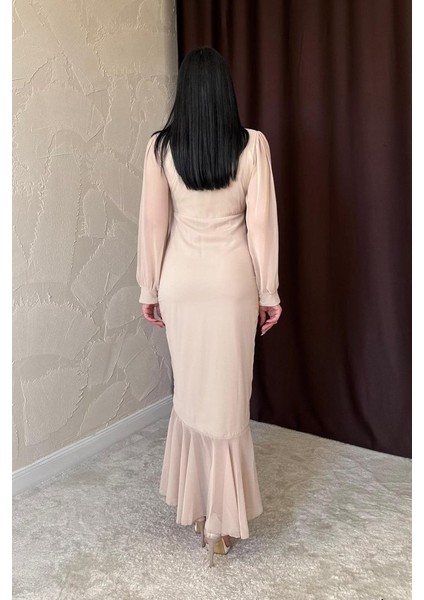 Siyah Önü Büzgülü Şifon Elbise