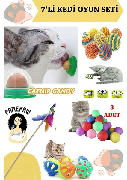 Luxury 7'li Set :catnip Kedi Nane Şekeri, Sarma Top , Olta , 3'lü Mini Top , Çıngıraklı Top 1 Adet