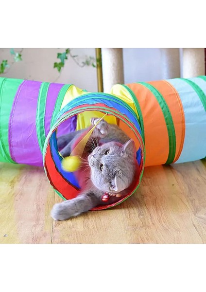 Luxury Gökkuşağı Renkli Katlanır Kedi ve Köpek Oyun Tüneli, Eğlenceli Evcil Hayvan Oyuncak Tüneli 1 Adet