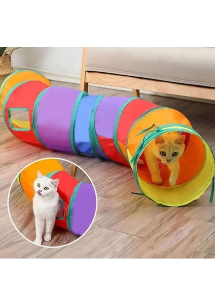 Luxury Gökkuşağı Renkli Katlanır Kedi ve Köpek Oyun Tüneli, Eğlenceli Evcil Hayvan Oyuncak Tüneli 1 Adet