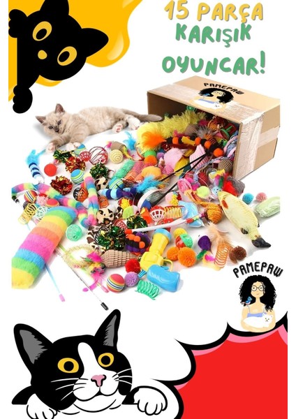 L 15 Parça Mega Karışık Paket Kedi Oyuncakları 1 Adet