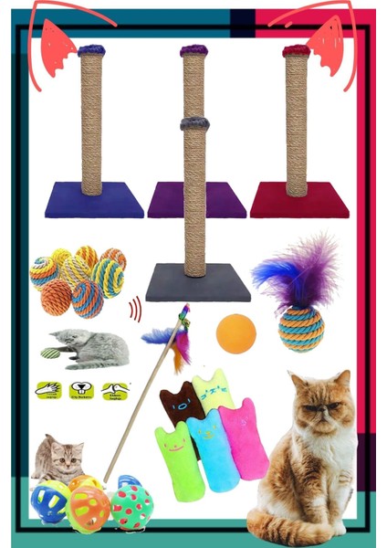 Luxury 7'li Set:kedi Tırmalama Tahtası 40CM,SARMA Top ,olta ,tüylü Top ,çıngıraklı Top,kedi Naneli Oyuncak 1 Adet