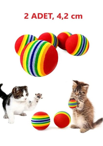 Luxury 2 Adet Gökkuşağı Renkli Kedi Köpek Oyun Topu 4,2 cm 1 Adet