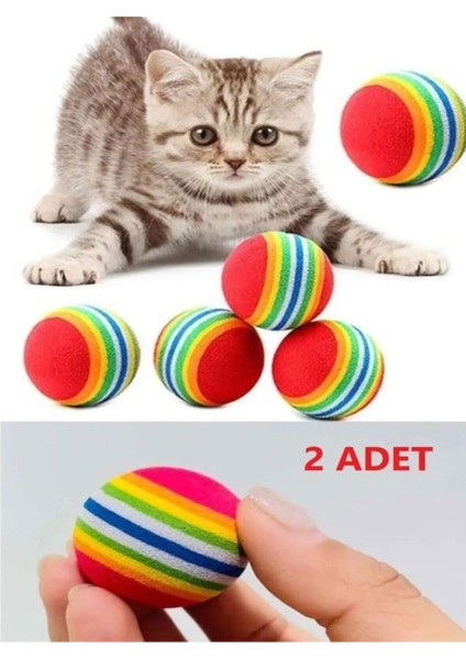 Luxury 2 Adet Gökkuşağı Renkli Kedi Köpek Oyun Topu 4,2 cm 1 Adet