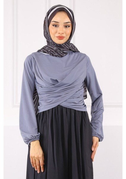 Gri Çapraz Drape Detaylı Sandy Bluz
