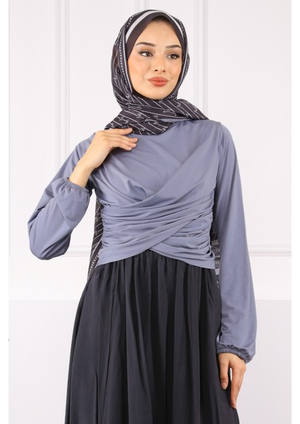 Gri Çapraz Drape Detaylı Sandy Bluz