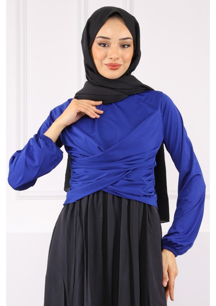 Saks Mavi Çapraz Drape Detaylı Sandy Bluz fiyatları