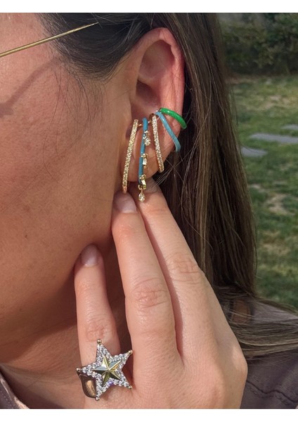 Özel Seri Taşlı Mavi Yeşil Earcuff (Kıkırdak Küpesi) fiyatları