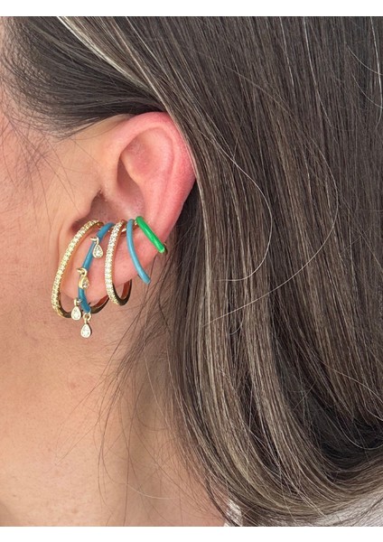 Özel Seri Taşlı Mavi Yeşil Earcuff (Kıkırdak Küpesi) modelleri