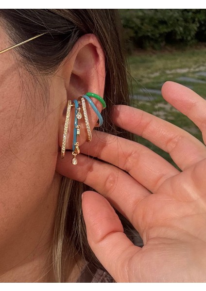 Özel Seri Taşlı Mavi Yeşil Earcuff (Kıkırdak Küpesi) fırsatları