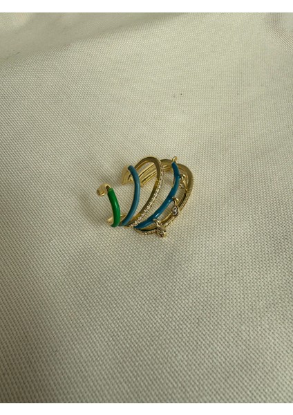 Özel Seri Taşlı Mavi Yeşil Earcuff (Kıkırdak Küpesi) indirimleri