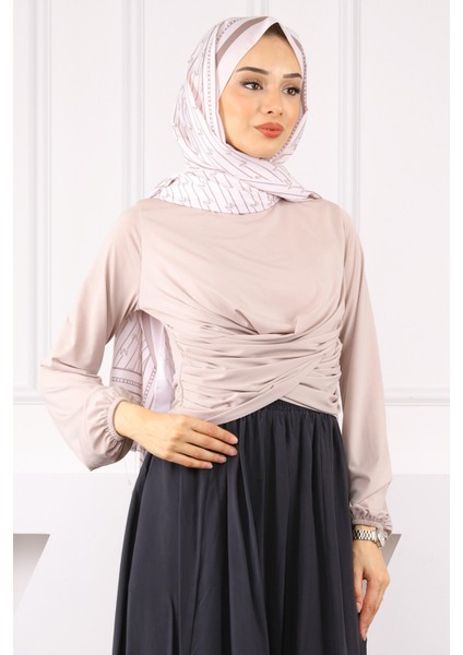 Bej Çapraz Drape Detaylı Sandy Bluz