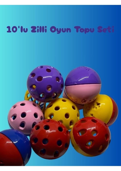 Luxury 10'lu Zilli Oyun Topu Seti - Kedi Kopek Kuş Oyuncağı 1 Adet