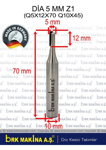 Dia 5 mm Z1 Freze A2 Yanmaz Kompozit Ucu (MADE IN GERMANY)