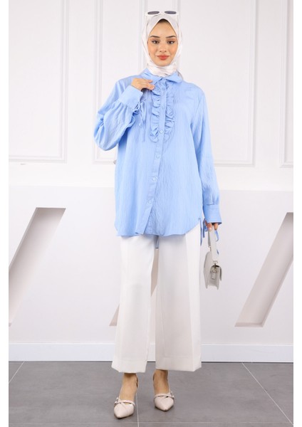 Bebe Mavi Kol Bağlamalı Gömlek modelleri