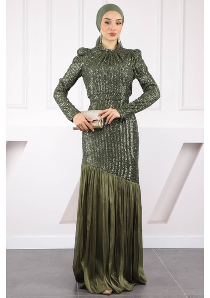 Haki Payetli Eteği Piliseli Abiye fiyatları