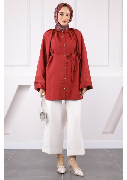 Bordo Balon Kol Kuşaklı Gömlek fiyatları