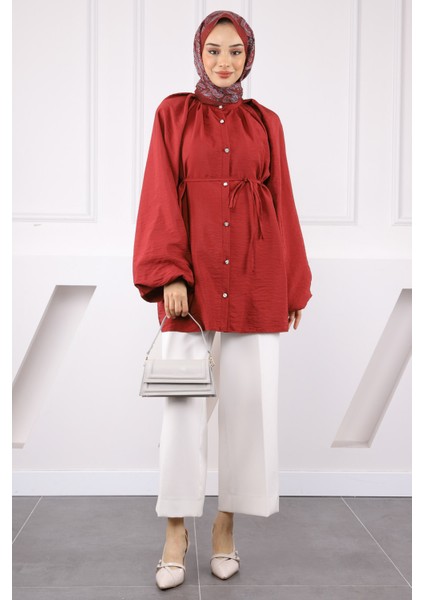 Bordo Balon Kol Kuşaklı Gömlek modelleri