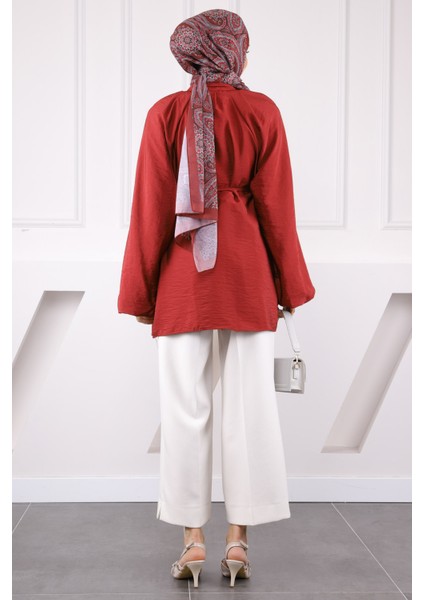 Bordo Balon Kol Kuşaklı Gömlek fırsatları