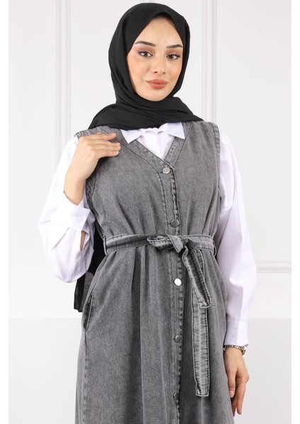 Füme Bel Kuşaklı Cepli Kot Jile