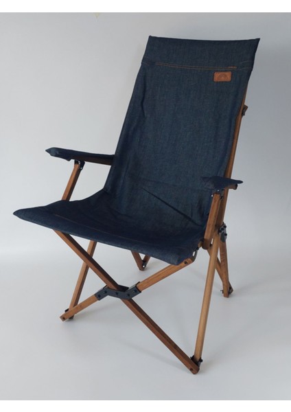 Ahşap - Kollu Katlanır Kamp Sandalyesi - Koyu Ceviz Iskelet - Mavi Kot Kılıf - Kahverengi Çanta fiyatları