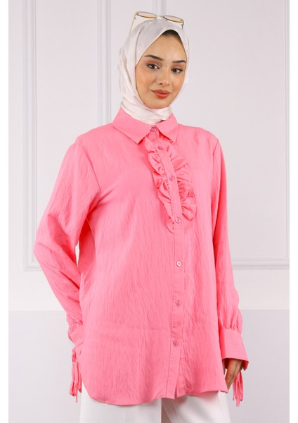 Pembe Kol Bağlamalı Gömlek