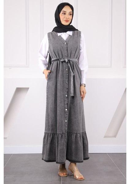 Füme Bel Kuşaklı Cepli Kot Jile