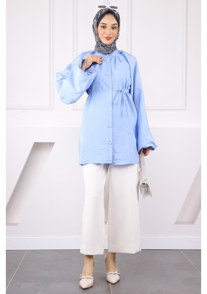 Bebe Mavi Balon Kol Kuşaklı Gömlek modelleri