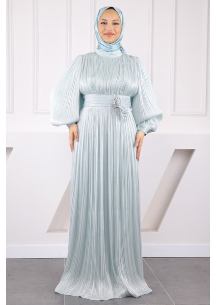 Mint Piliseli Taşlı Şifon Abiye fiyatları