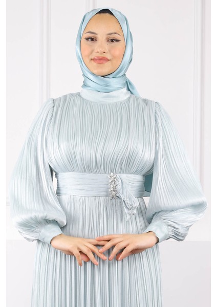 Mint Piliseli Taşlı Şifon Abiye fırsatları