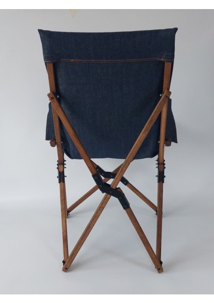 Ahşap - Kollu Katlanır Kamp Sandalyesi - Koyu Ceviz Iskelet - Mavi Kot Kılıf - Kahverengi Çanta modelleri