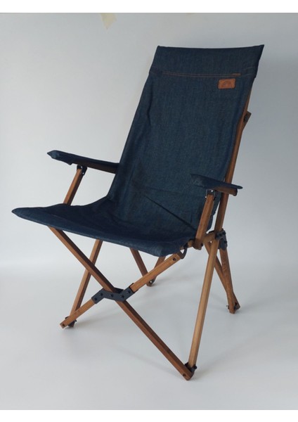 Ahşap - Kollu Katlanır Kamp Sandalyesi - Koyu Ceviz Iskelet - Mavi Kot Kılıf - Kahverengi Çanta fırsatları