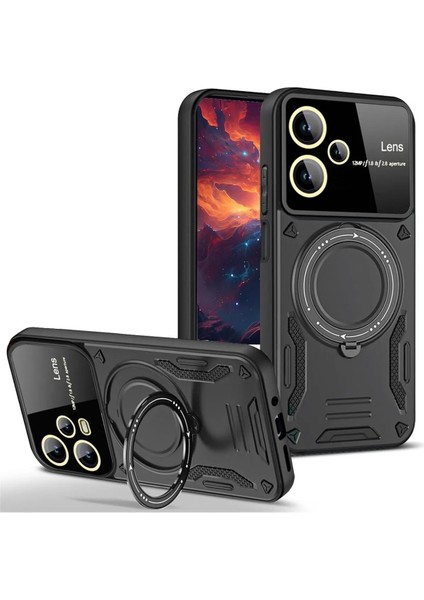 Xiaomi Redmi Note 13 Pro Plus Uyumlu Lens Korumalı Stantlı Dayanıklı Kaymaz Kılıf