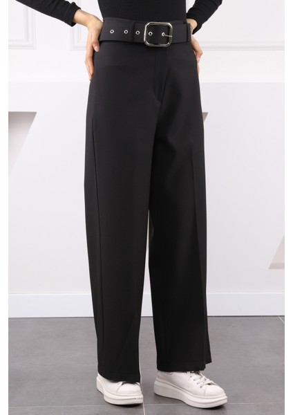 Siyah Bol Paça Kemerli Kumaş Pantolon fiyatları