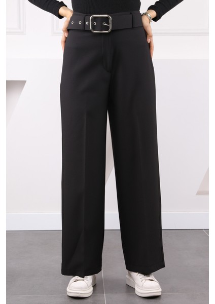 Siyah Bol Paça Kemerli Kumaş Pantolon fırsatları