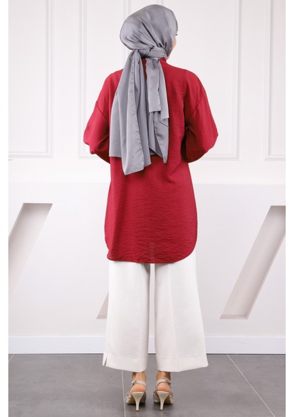 Bordo Ön Taş Detaylı Gömlek fırsatları