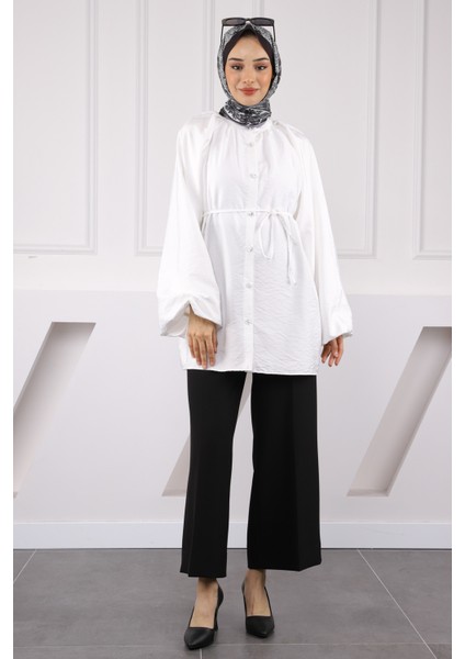 Ekru Balon Kol Kuşaklı Gömlek fiyatları