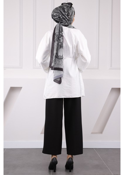 Ekru Balon Kol Kuşaklı Gömlek fırsatları