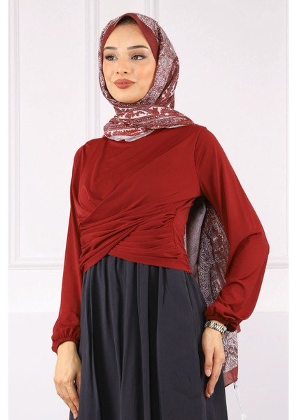 Bordo Çapraz Drape Detaylı Sandy Bluz