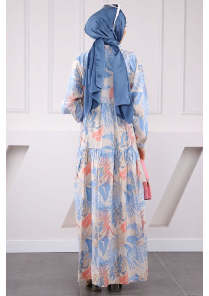 Bebe Mavi Yarım Düğmeli Desenli Elbise modelleri