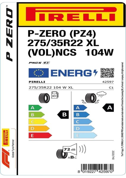 275/35 R22 104W Xl P-Zero (Pz4) Vol Pncs Oto Yaz Lastiği (Üretim: 2024)