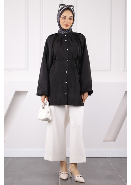 Siyah Balon Kol Kuşaklı Gömlek fiyatları