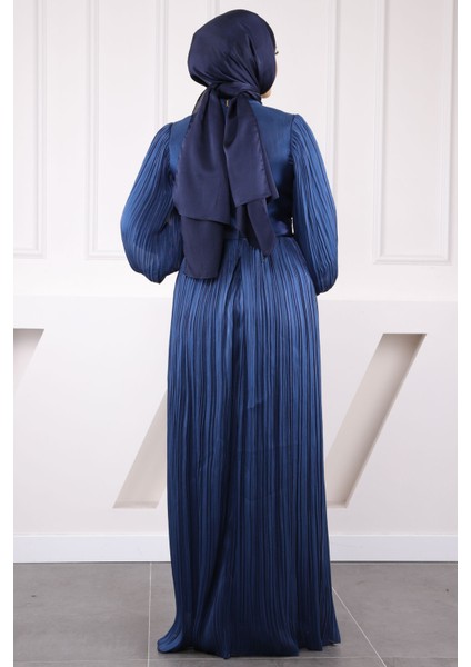 Lacivert Piliseli Taşlı Şifon Abiye fırsatları