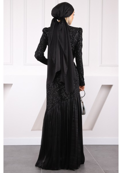 Siyah Payetli Eteği Piliseli Abiye modelleri