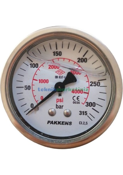 Q63 0-4 Bar Arka Bağl Gliserinli Manometre Metal Gövde Cam Kapak 1/4''