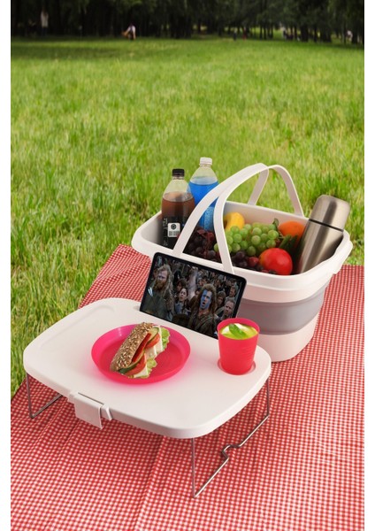 Katlanır Piknik Sepeti Masalı Açık Gri